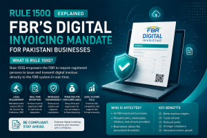 NatureTech infographic explaining FBR Rule 150Q digital invoicing mandate for Pakistani businesses with real-time invoice reporting and compliance benefits.