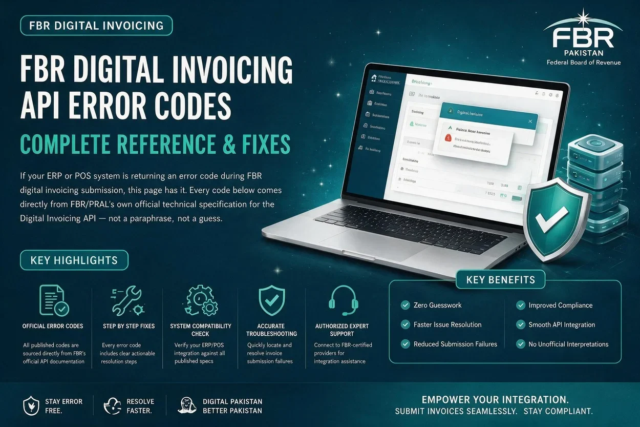 NatureTech FBR Digital Invoicing API Error Codes guide offering official error code references, troubleshooting, ERP/POS integration support, API fixes, and digital invoicing compliance services in Pakistan