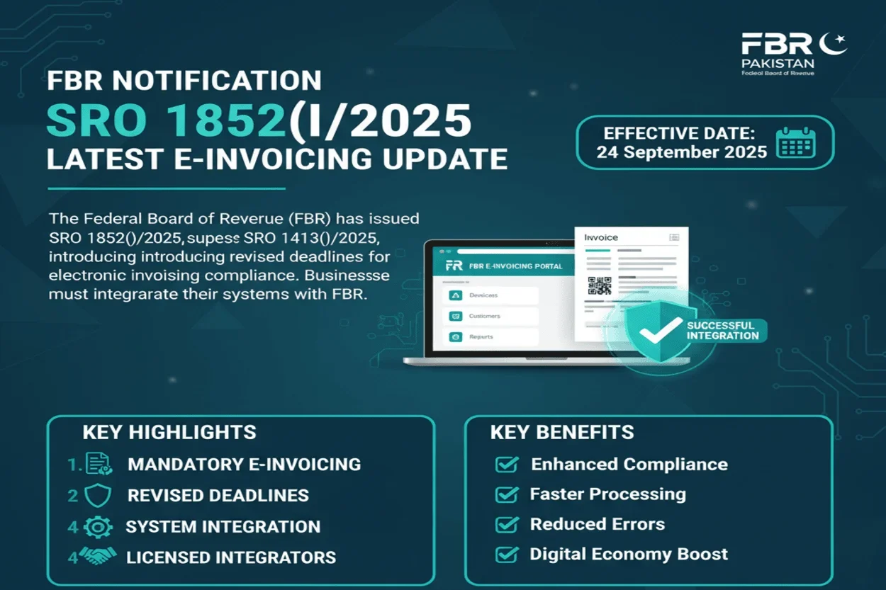 NatureTech explains FBR SRO 1852(I)/2025 electronic invoicing notification, providing FBR licensed integration, ERP integration, software modification, and web development services for e-invoicing compliance in Pakistan.