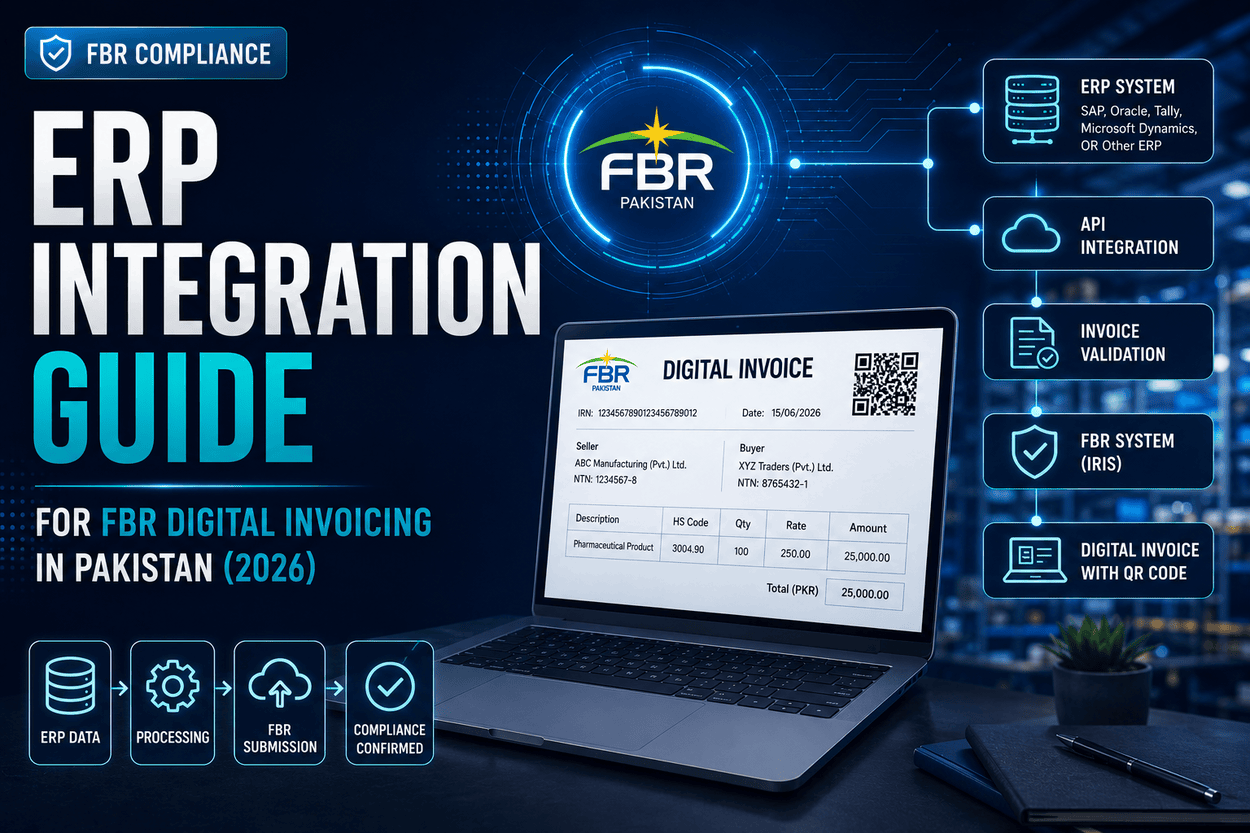 NatureTech FBR ERP integration guide showing digital invoicing system, ERP connectivity, API integration, invoice validation, and FBR compliance solutions in Pakistan.